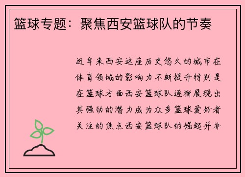 篮球专题：聚焦西安篮球队的节奏